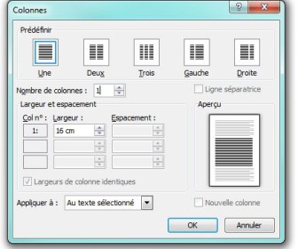 comment faire 4 colonnes sur word